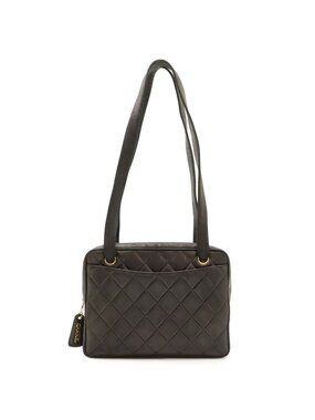 Chanel CC Logo Quilted Tote Shoulder Bag Leather Black Gold